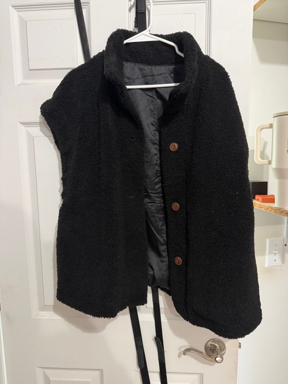 Black Sherpa Button Vest. Medium oversized fit